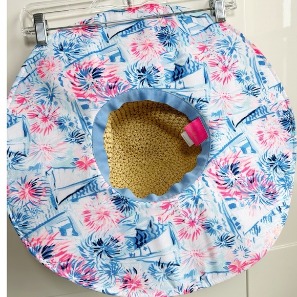 Lilly Pulitzer Sun Hat 4th of July Sea To Shining Sea Pattern Pink Blue - Picture 4 of 8